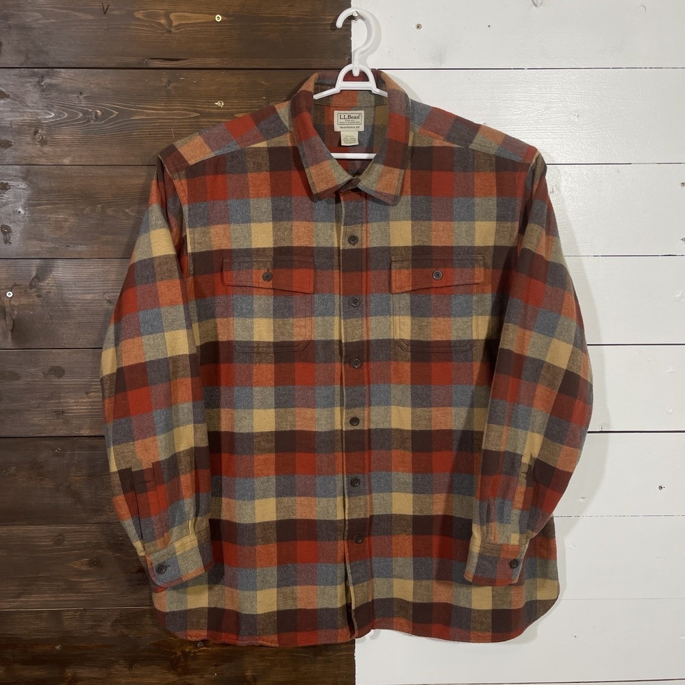 L.L. Bean Traditional Fit Chamois Flannel Shirt Apple Cinnamon Plaid Size 2XL Rg